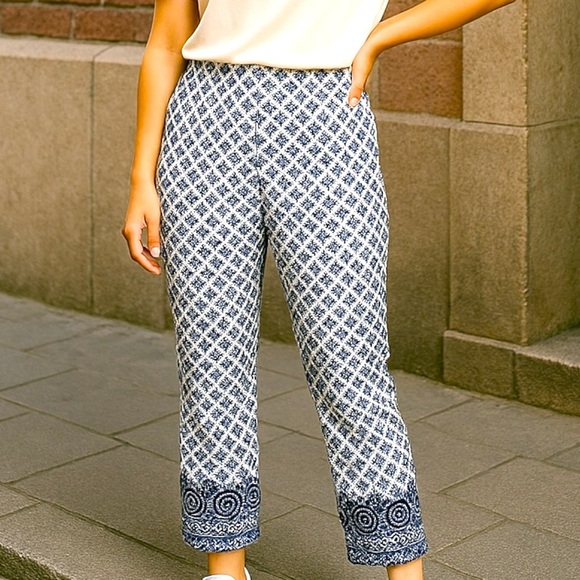 Talbots Black & White Print Straight Leg Crop Pants Side Zip Size 12 Like New - Picture 1 of 11